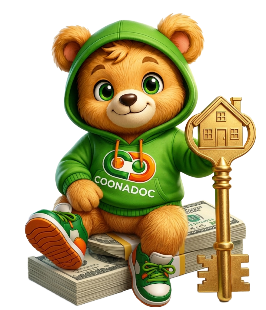 Mascota oficial presentando las líneas de créditos COONADOC