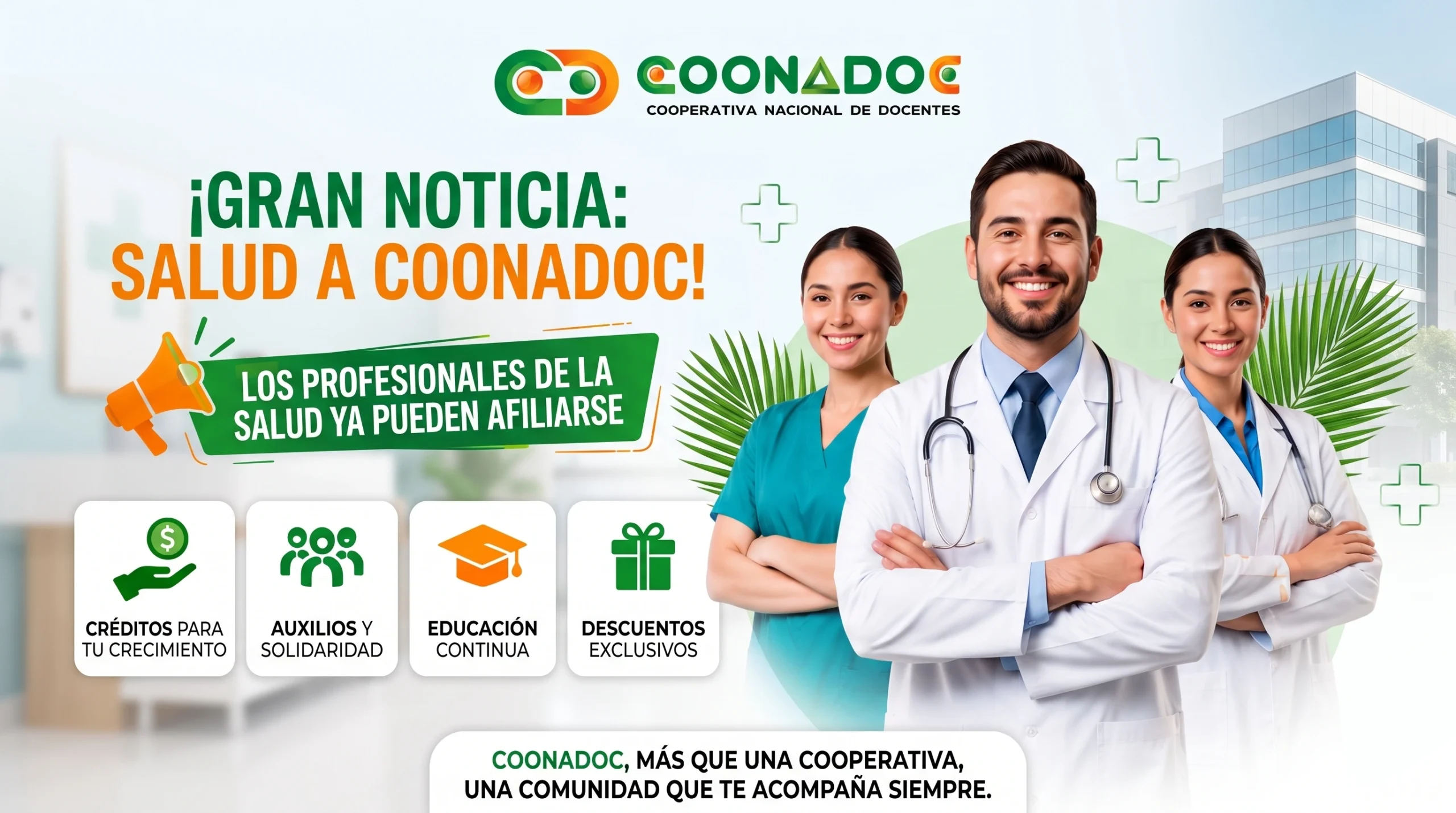 Afiliación profesionales de la salud COONADOC banner informativo